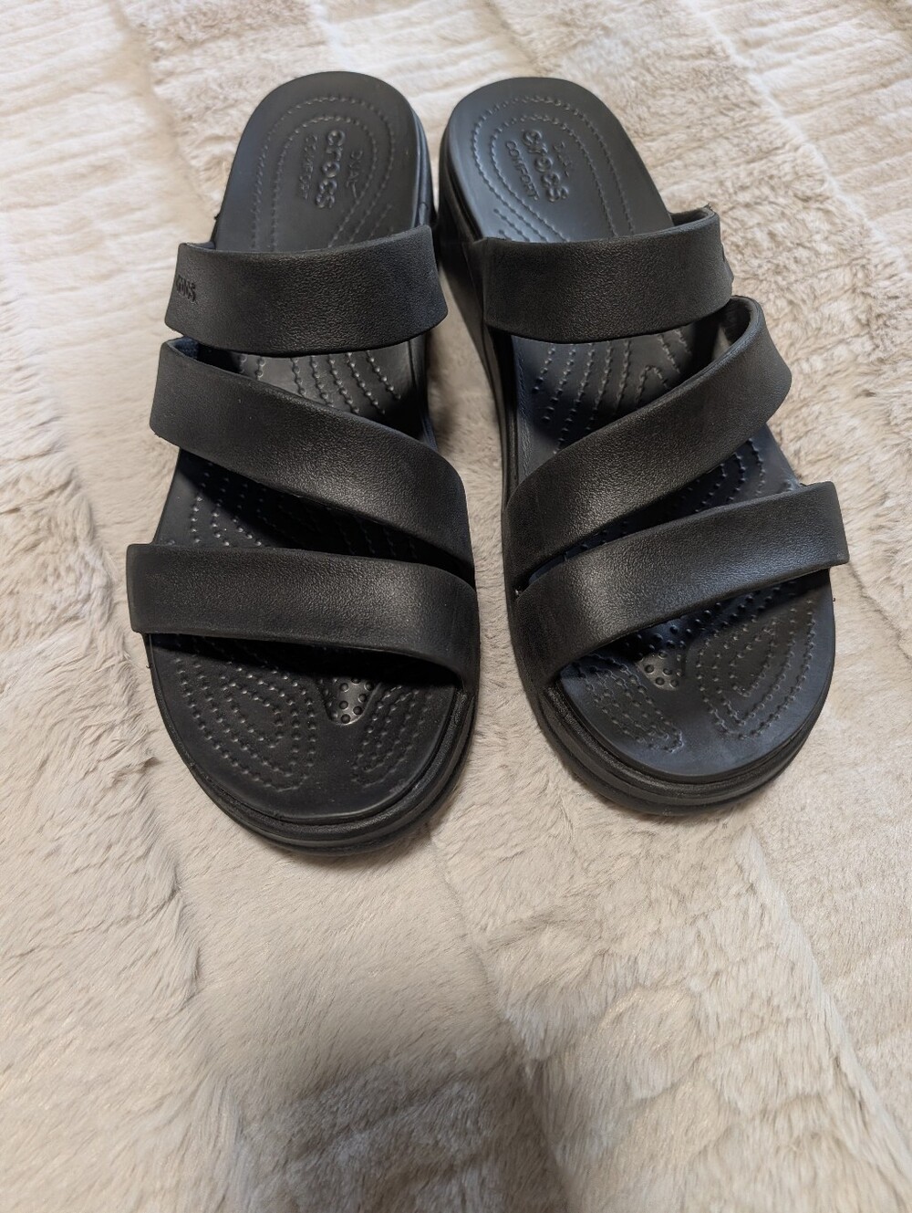 CROCS Women’s Black Triple-Strap Slide Sandals